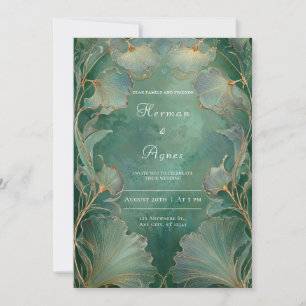 Elegant Ginkgo Leaf Art Nouveau Wedding Invitation