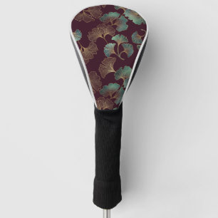 Elegant Ginkgo Leaf in Burgundy and Teal (1) Golf Head Cover