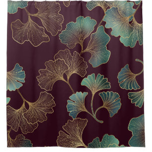Elegant Ginkgo Leaf in Burgundy and Teal (1) Shower Curtain