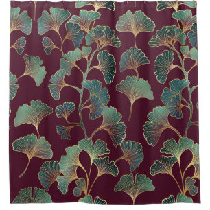 Elegant Ginkgo Leaf in Burgundy and Teal (2) Shower Curtain