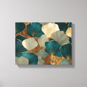 Elegant Ginkgo leaves gold & teal Canvas Print