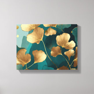 Elegant Ginkgo leaves gold & teal Canvas Print
