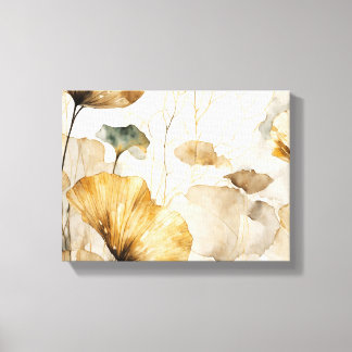Elegant Ginkgo leaves white, beige, gold Canvas Print