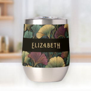 Elegant Ginkgo Pattern Monogram Name Jewel Tones