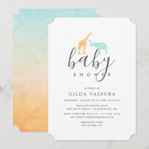 Elegant Giraffe Elephant Baby Shower Invitation