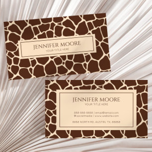 Elegant Giraffe Print Brown Custom  Business Card