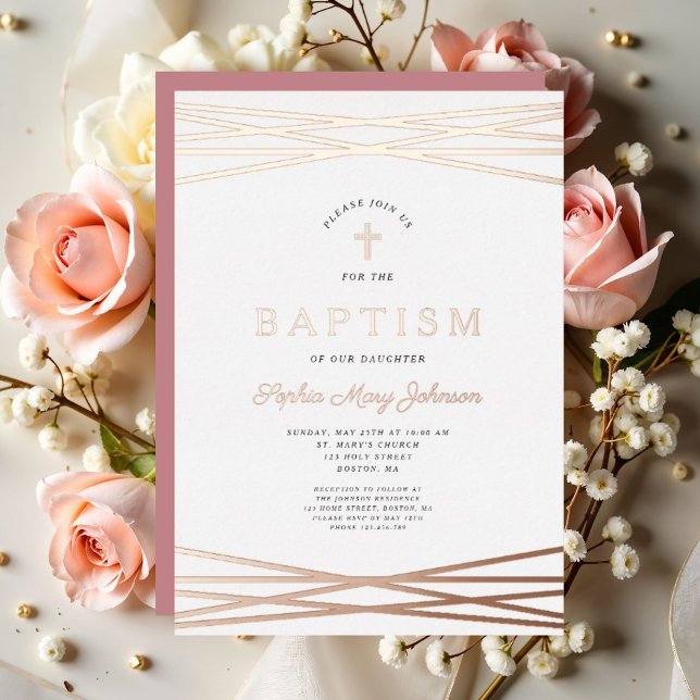 Elegant Girl Baptism Rose Gold (Elegant Girl Baptism Rose Gold Foil Invitation)