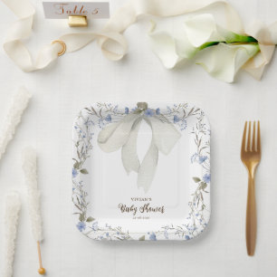 Elegant Girl Coquette Bow Baby Shower Paper Plate