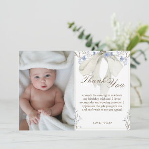 Elegant Girl Coquette Bow Photo Thank You Card
