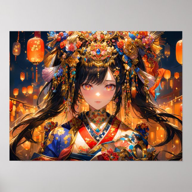 Elegant Girl Floral Headdress Poster (Front)