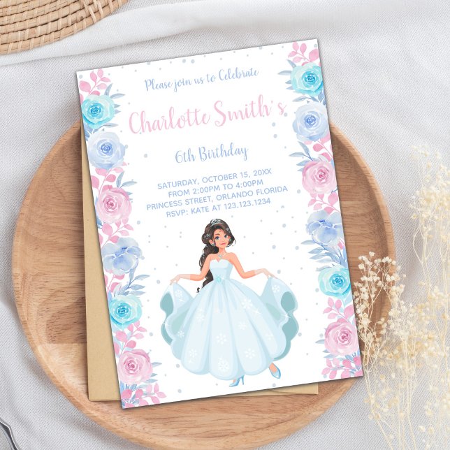 Elegant Girl Party Card (Pink Purple Floral Princess Birthday Invitations)