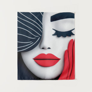 Elegant Girl with Crimson Lips Portrait Tapestry