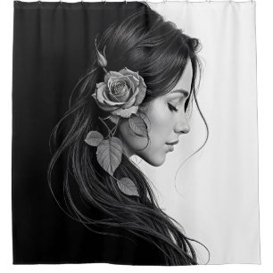 Elegant girl with flower in hair modern fine art shower curtain