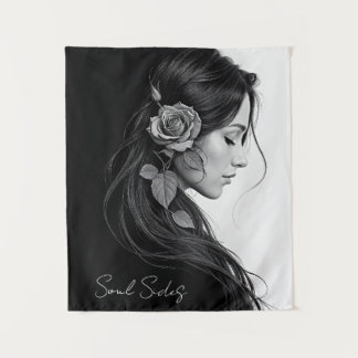 Elegant girl with flower in hair modern fine art tapestry