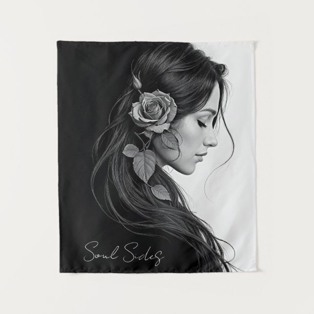 Elegant girl with flower in hair modern fine art tapestry (Front)