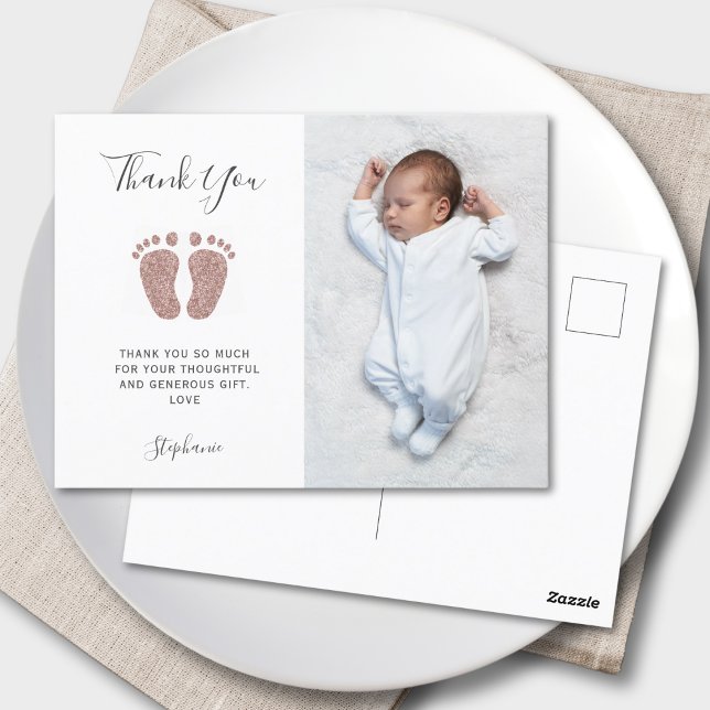 Elegant Girl's Baby Shower Photo Thank You Postcard (Creator Uploaded)