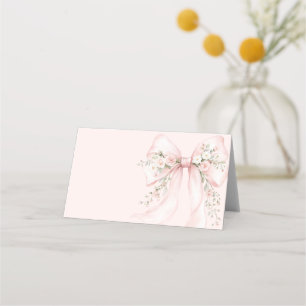 Elegant Girl's Christian Baptism Pink Floral Bow Place Card