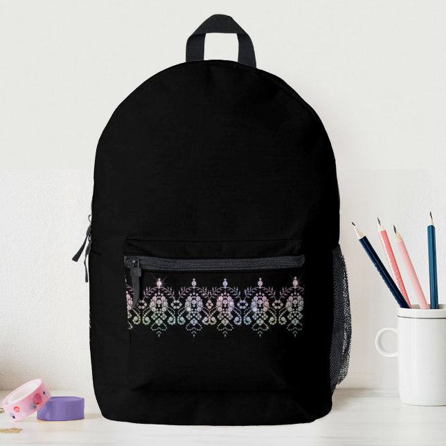 Elegant Girls Diamond Sparkle Black School Printed Backpack (A cute girly black backpack with a little diamond sparkle bling!)