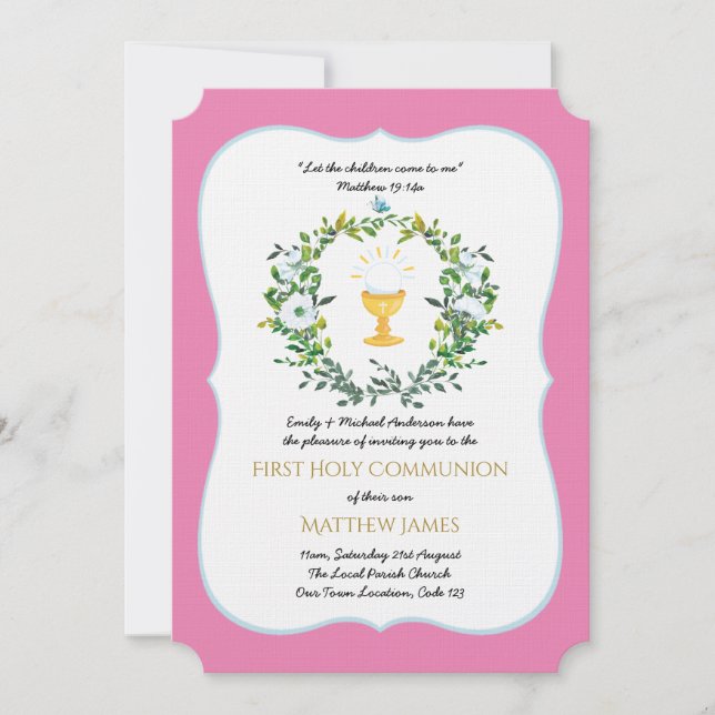 Elegant Girls Floral First Holy Communion  Invitat Invitation (Front)
