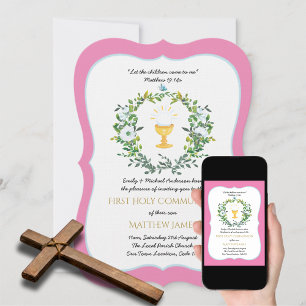 Elegant Girls Floral First Holy Communion Invitation