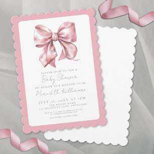 Elegant Girls Pink Bow Baby Shower Invitation