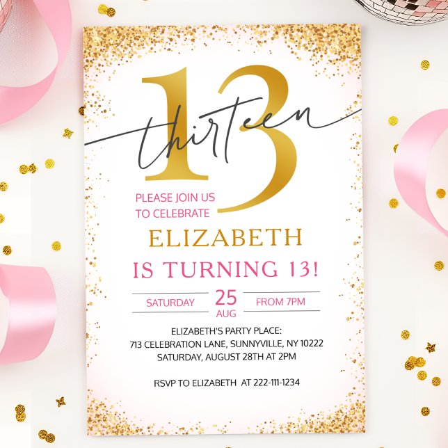 Elegant Girly 13th Birthday  Invitation (Creator Uploaded)