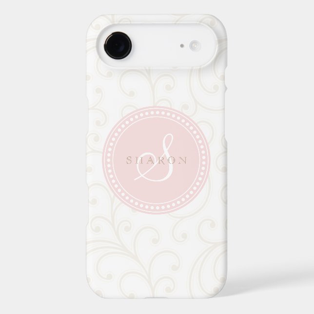 Elegant girly beige white floral pattern monogram Case-Mate iPhone case (Back)