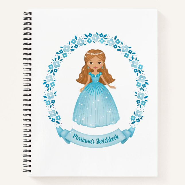 Elegant Girly Blue Artist Monogram Sketchbook Notebook (Front)