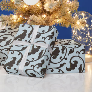 Elegant girly blue brown floral pattern monogram wrapping paper