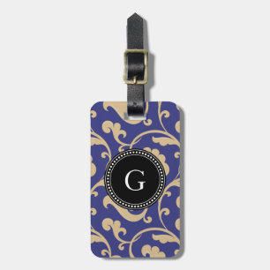 Elegant girly blue floral pattern monogram luggage tag