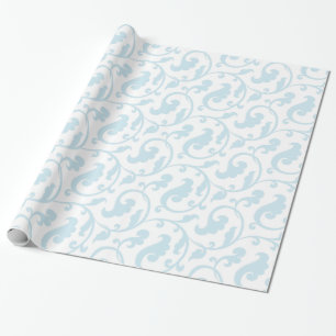 Elegant girly blue floral pattern monogram wrapping paper