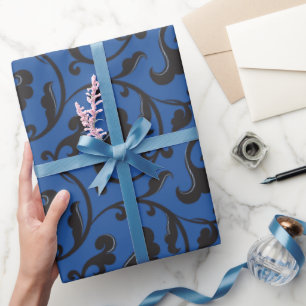 Elegant girly blue floral pattern monogram wrapping paper