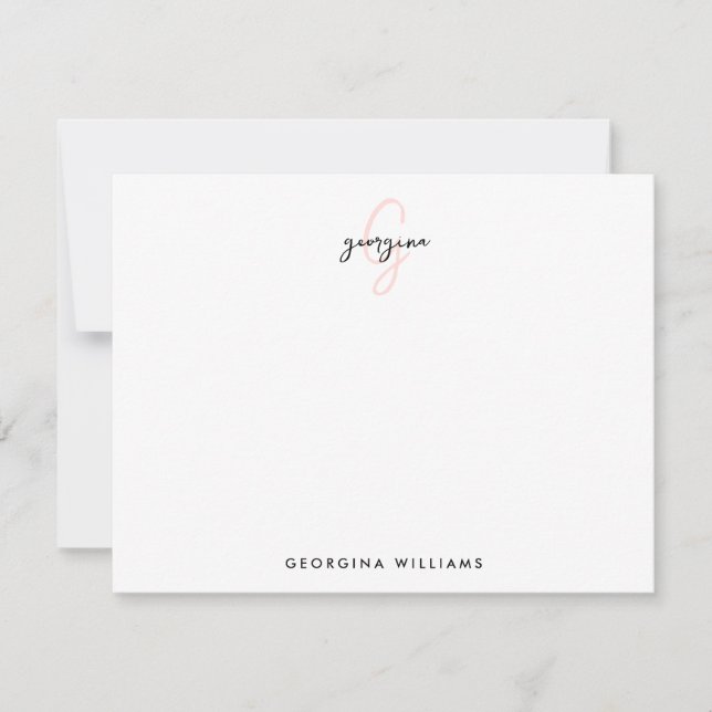 Elegant Girly Blush Pink Script Monogram Card (Front)