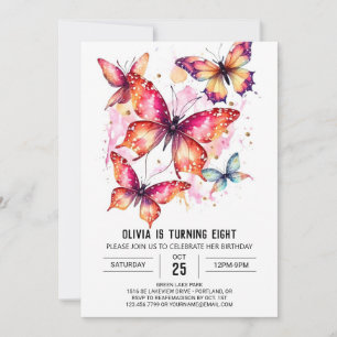 Elegant Girly Butterfly Girl Birthday Invitation