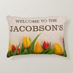 Elegant Girly Chic Floral Family Name Personalised Decorative Cushion