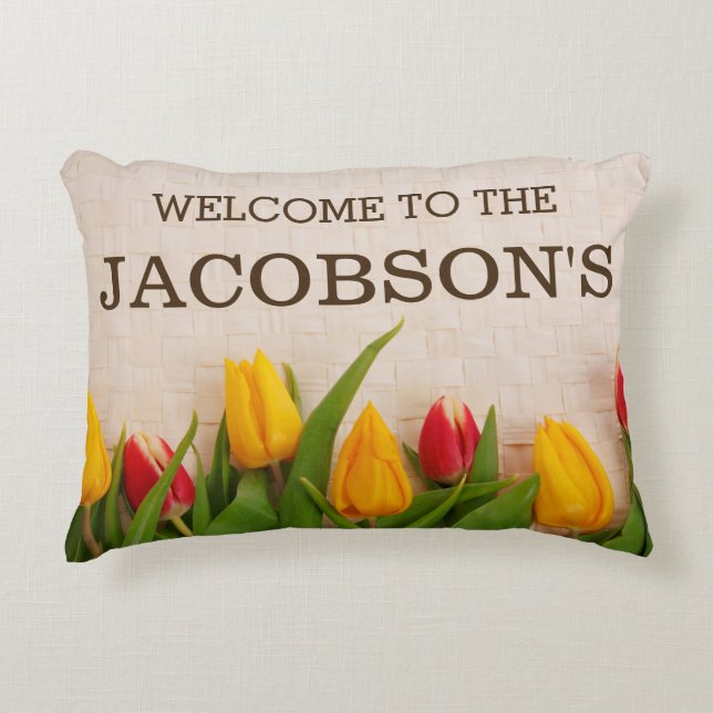 Elegant Girly Chic Floral Family Name Personalised Decorative Cushion (Front)