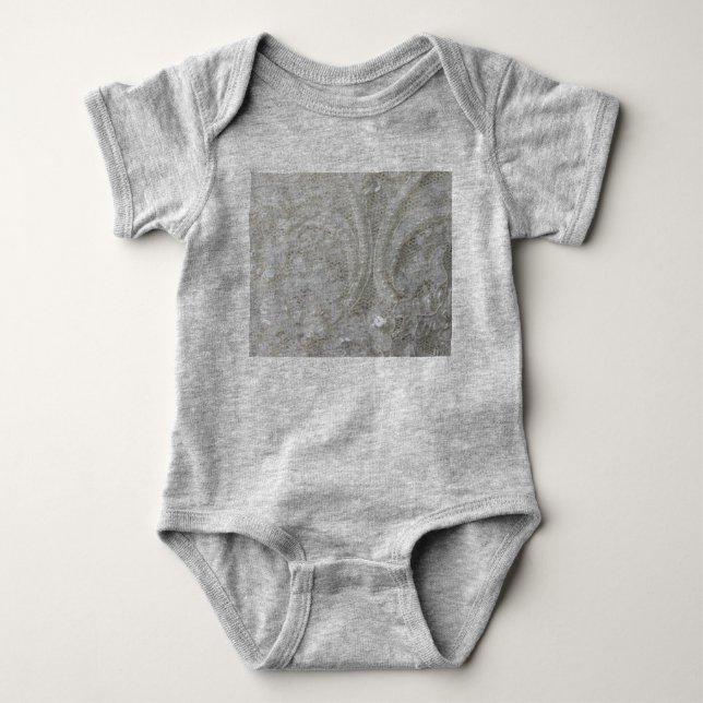 elegant girly chic grey cream beige white  floral baby bodysuit (Front)