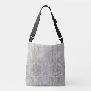 elegant girly chic grey cream beige white floral crossbody bag