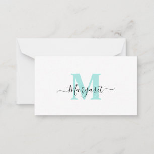Elegant Girly Chic Teal Monogram Card