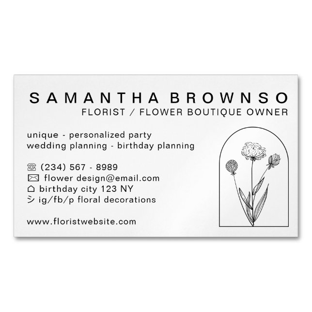 Elegant Girly Dandelion Florist Professional Magnetic Business Card (Front)