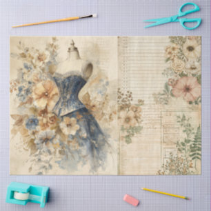 Elegant Girly Ephemera Cottagecore Floral Collage Tissue Paper