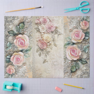 Elegant Girly Ephemera Cottagecore Floral Collage Tissue Paper