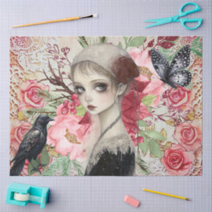 Elegant Girly Ephemera Cottagecore Floral Collage Tissue Paper