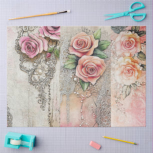 Elegant Girly Ephemera Cottagecore Floral Collage Tissue Paper