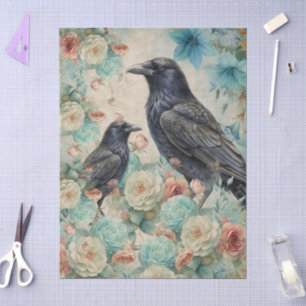 Elegant Girly Ephemera Cottagecore Florals & Raven Tissue Paper
