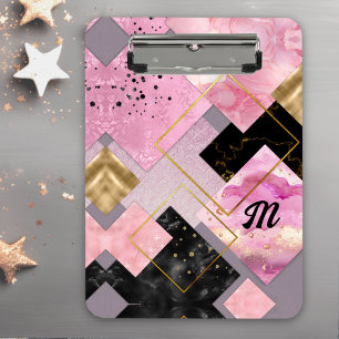 Elegant girly faux Glitter pink black geometric Clipboard
