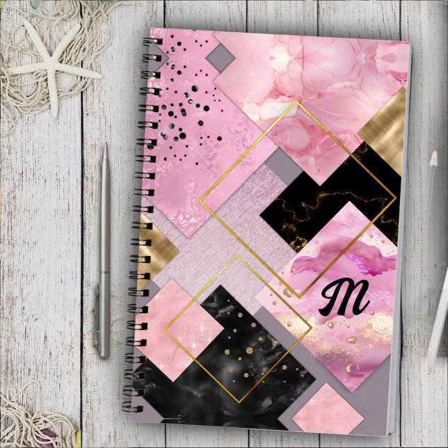 Elegant girly faux Glitter pink black geometric Notebook (Creator Uploaded)