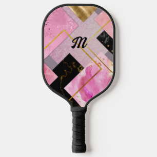 Elegant girly faux Glitter pink black geometric Pickleball Paddle