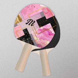 Elegant girly faux Glitter pink black geometric Ping Pong Paddle