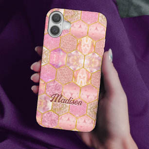 Elegant girly faux Glitter rose gold geometric iPhone 16 Case